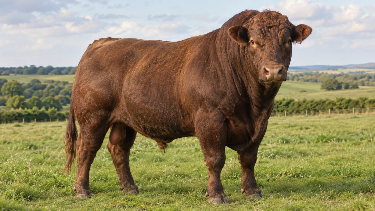 A bull standing on open pasture